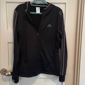 Adidas Black Hoodie with Gray Stripes women